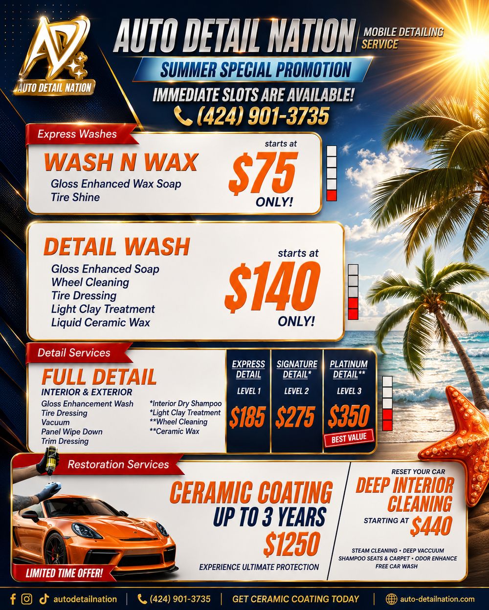 Auto Detail Nation summer special promotion poster